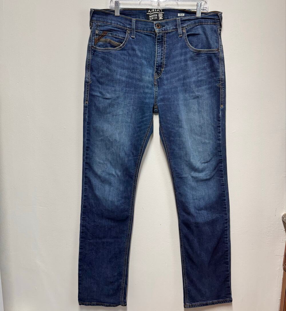 Ariat M8 Modern Slim Leg Jeans Men’s 38x34 Blue Stretch Western Denim 38 34